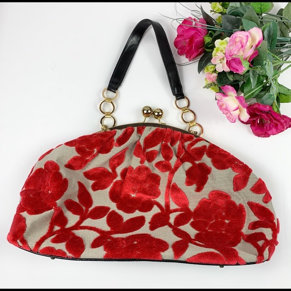Glenda Gies Handbags - Glenda Gies Chenille Floral Large Shoulder Bag